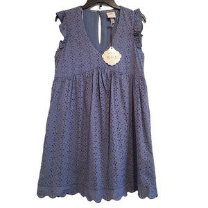Knox Rose Womens Sleeveless A Line Eyelet Dress Blue Size XS